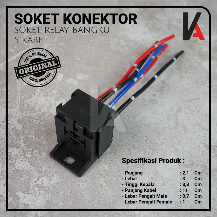 Rumah Relay Gandeng / Soket Relay Bangku / Socket Cable Relay Susun / Duduk / Kaki 5 Pin Untuk Klakson &amp; Lampu (5 Kabel)