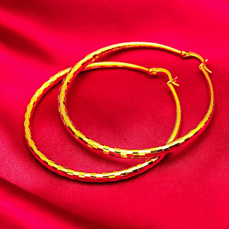 Goldkingdom Perhiasan Fashion Emas Asli Kadar 375 Bangkok Aksesoris Ready Stock Berlian Sederhana Berlebihan Emas Berlapis Coil Lingkaran Besar Anting Anting Wanita