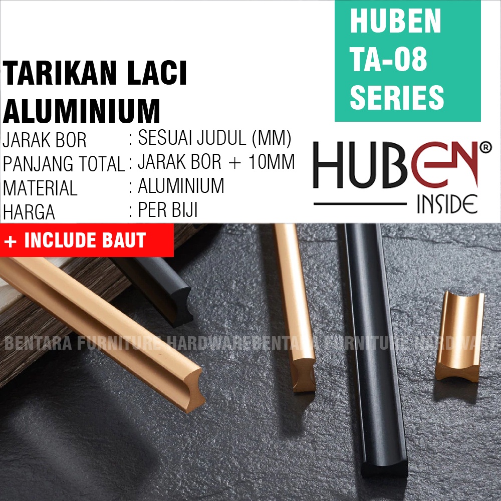 HUBEN TA-08 128MM TARIKAN LACI MEJA LEMARI KABINET GAGANG PINTU HANDLE ALUMINIUM ANODIZE