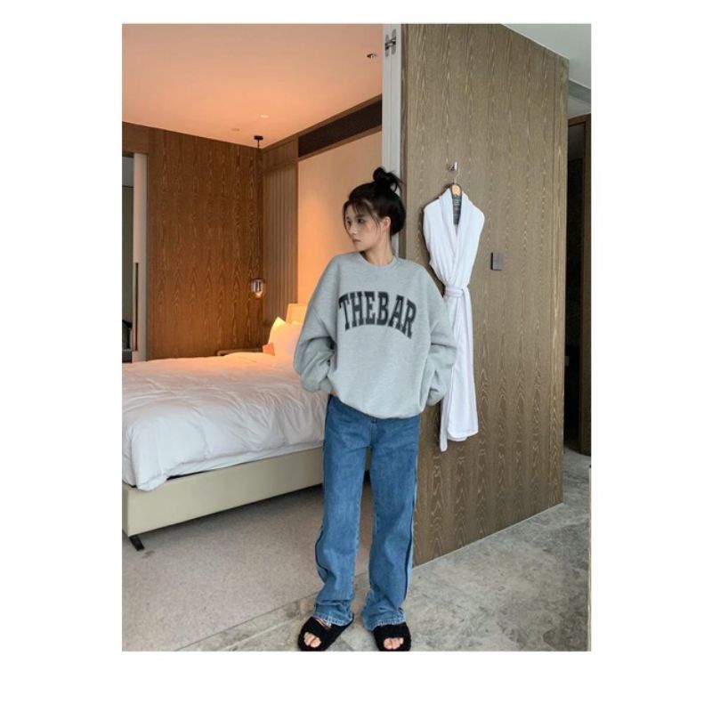 Sweater Oversized Korean Style (S - 6XL) Crewneck THE BAR Harajuku Street Style Hop Hop BIG Size Jumbo Unisex S M L XXL XXXL 4XL 5XL 6XL Benhur Blue Elektrik Mocca Coksu Ulzzang Jaket Jumbo Sweatshirt Harajuku