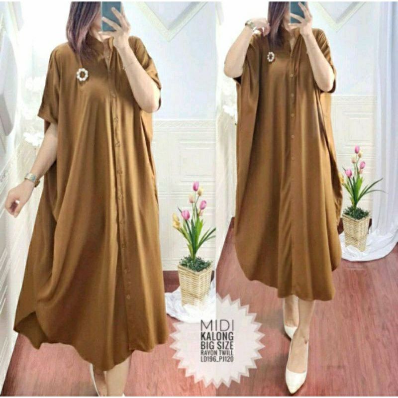 Dress Midi Jumbo Kalong Kelelawar Kekinian Busui Terbaru viral polos