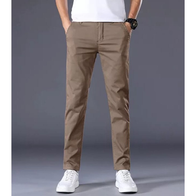 Celana Chino Panjang Pria Slimfit Stretch Cowok Chinos Skiny Terbaru Warna Moka