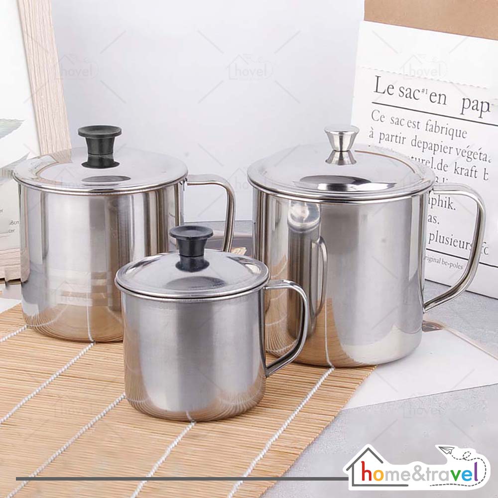 HOVELSHOP Gelas Mug Kopi Stainless Steel Dengan Tutup Cangkir Camping Outdoor Teh Anti Karat