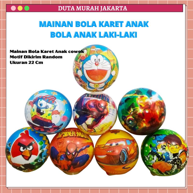 Mainan AnaK Bola Karet Motif Anak Laki - Laki Karakter DMJ