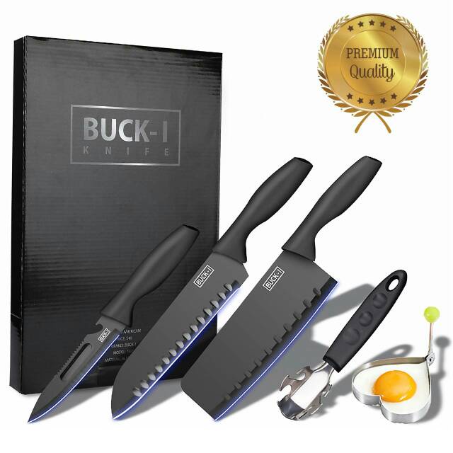 SERBU MURAH BUCK- I KNIFE - SET 5 PCS ALAT PISAU DAPUR STAINLESS STEEL ANTI KARAT PREMIUM