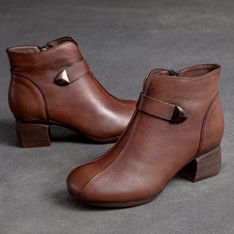 Mewah Kerja Korea Cantik Kulit Asli Sepatu Martin Boots Wanita Cewek PDH Kuliah Klasik Santai Resleting Hak Tinggi Nyaman 234