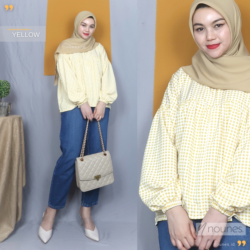 Nounes Mika Top Motif Gingham matt Woolpeach Monalisa Size M LD 100