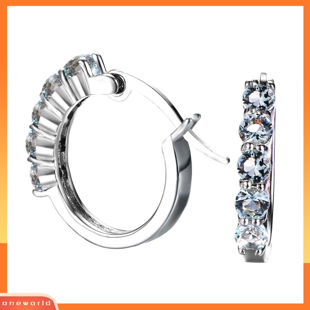 [WONE] Wanita Potongan Bulat Cubic Zirconia Hias Perak Disepuh Huggie Earrings Perhiasan Hadiah