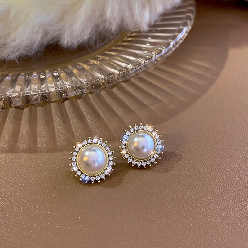 AY(CN) Anting Mutiara Kristal Fashion Untuk Wanita Hypoallergenic Bulat Stud Earring Fashion Aksesoris Perhiasan