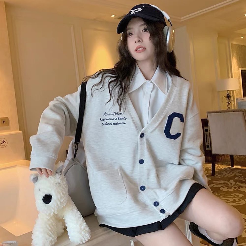 C CARDY BUTTON POCKIE Sweater Outher Wanita Oversize Fashion Korean Kasual Style OOTD Girly Feminim