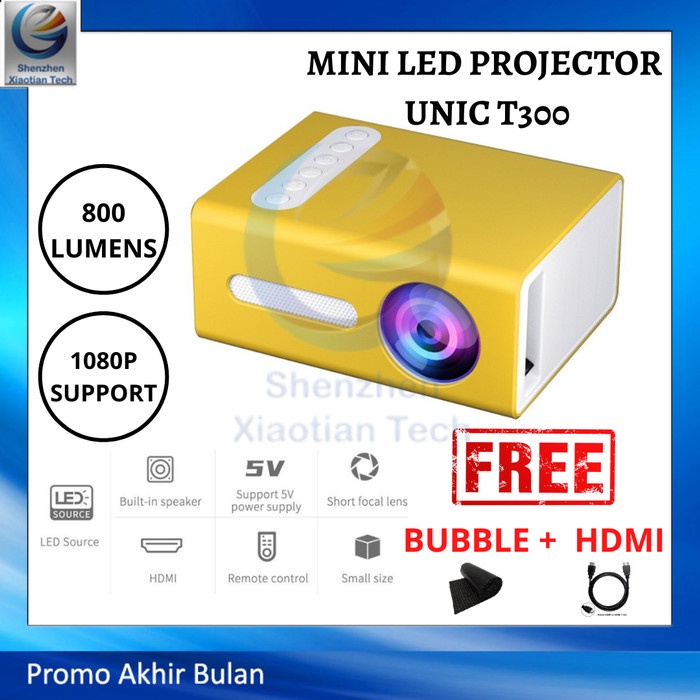Proyektor Mini T300 Lumens 800 Mini Projector Led T300 Support 1080P