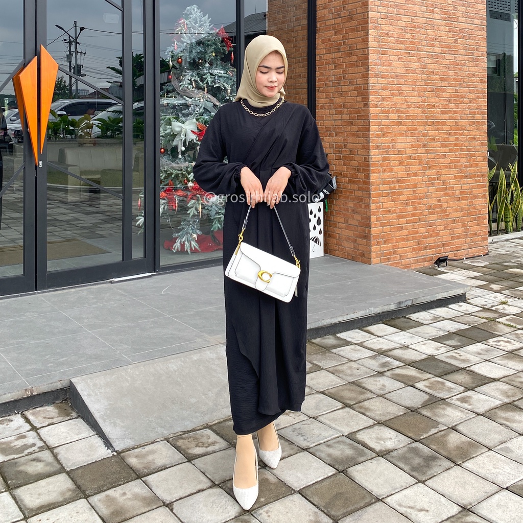 (RPA) GAMIS MIDI EMIRA DRESS ATASAN WANITA CRINCLE AIRFLOW