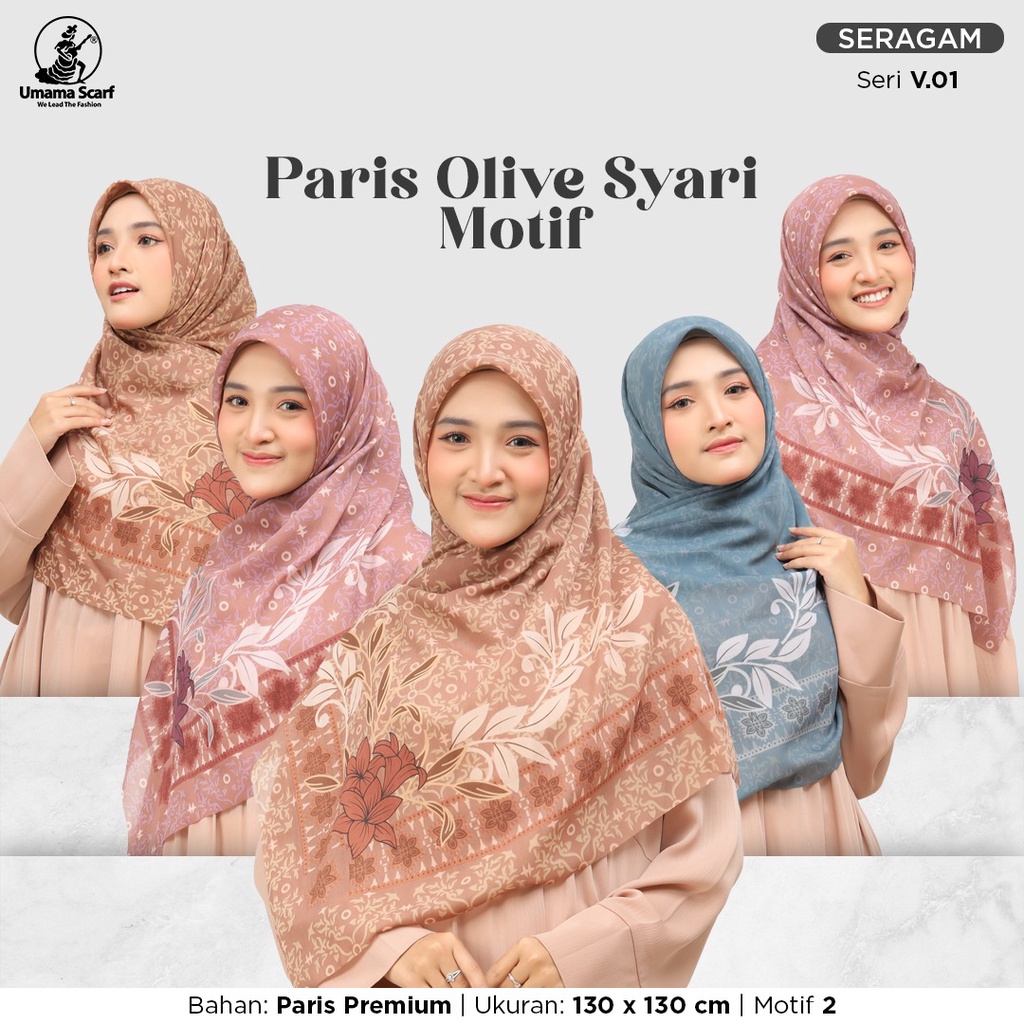 Kerudung PARIS OLIVE MOTIF SYARI Umama Scaf 130X130cm