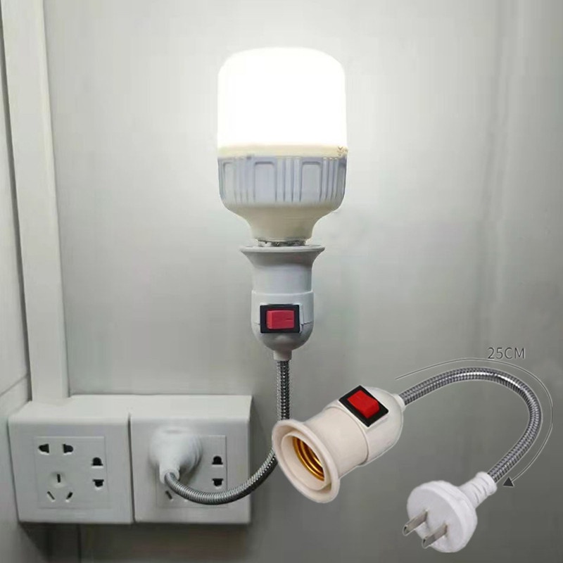 E27 Socket Lamp Bulb Holder Dengan Saklar EU US Plug Konverter Adaptor Hemat Energi Base Lampu Led