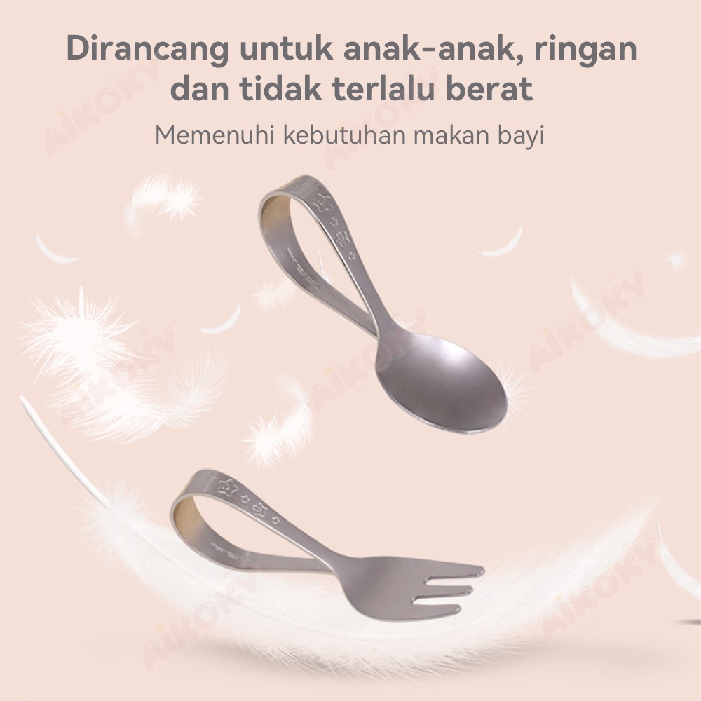 AIKOKY Sendok Makan Anak Training Spoon Stainless Sendok Garpu Anak Set