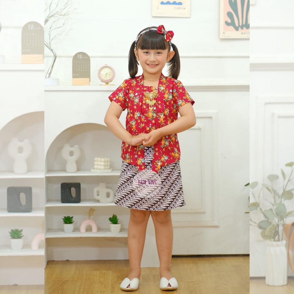 Kebaya Anak Perempuan / Kutubaru Anak/ Setelan Kebaya Bunga Anak Pendek Rok Span Putih