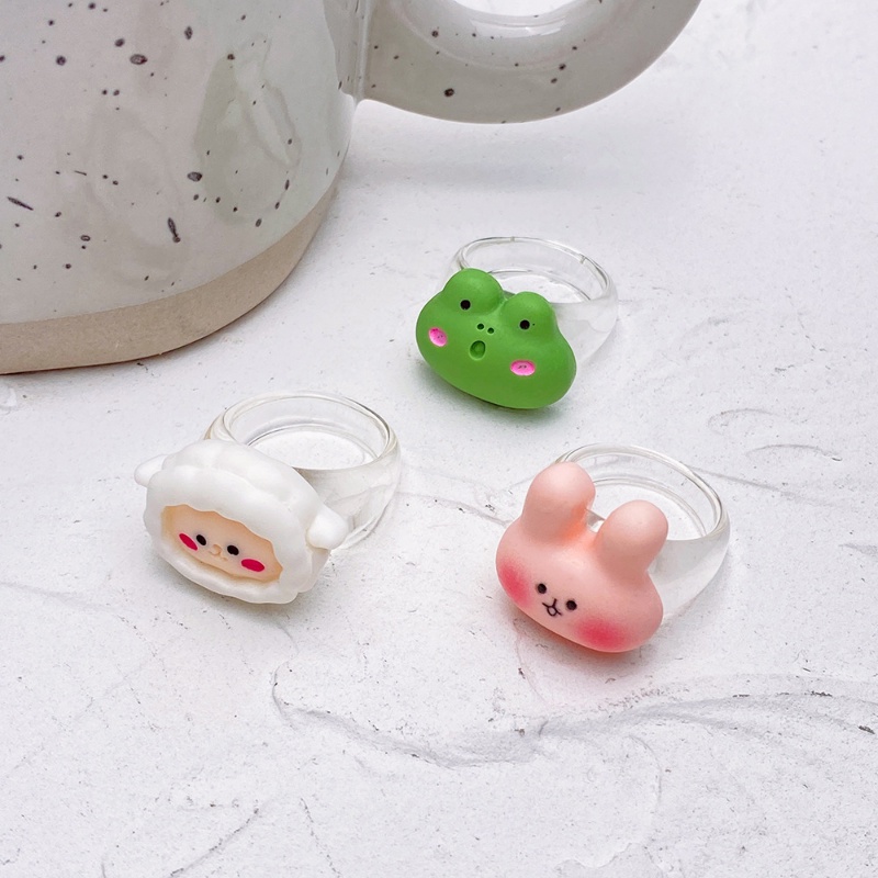 Baru Kartun Hewan Katak Harimau Gajah Gurita Resin Cincin Kepribadian Girly Lucu Cincin Menyenangkan Halo Gadis Perhiasan