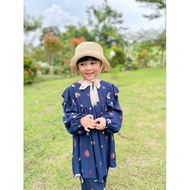 Smilee Eliza Set 1-5 Tahun Lucuna Setelan Panjang Ruffle Rayon Lebaran / Tunik Set Raya / Pakaian Muslim Anak Perempuan CBKS