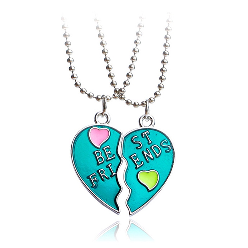 Unisex 2 Pcs Best Friends Kalung Wanita Kristal Hati Liontin Best Friend Surat Kalung Fashion Pasangan Kalung Pria Persahabatan Perhiasan