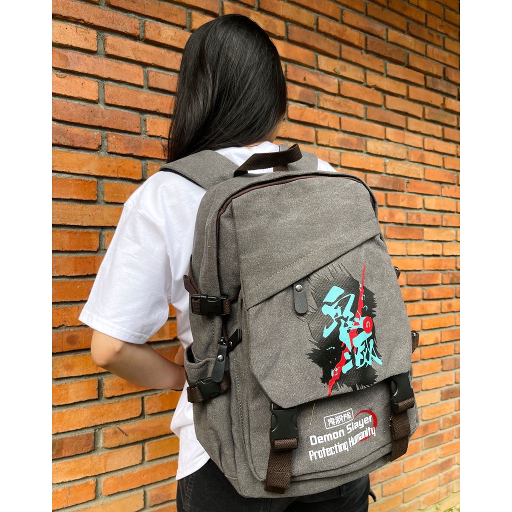 Bagpack Demon Slayer Canvas Grey Anime Manga Kimetsu No Yaiba Tas Sekolah Wibu