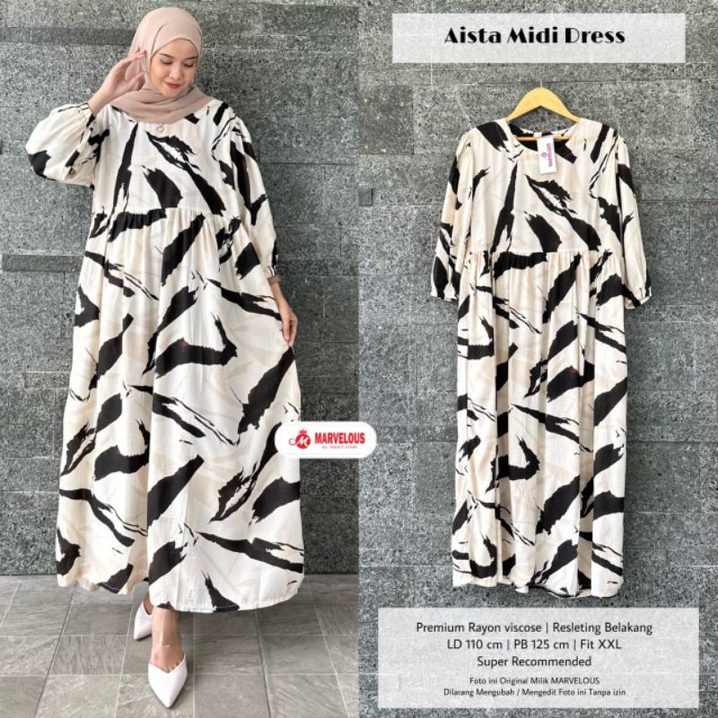 AISTA MIDI DRESS BY MARVELOUS / DRESS WANITA / Midi motif rayon viscose premium