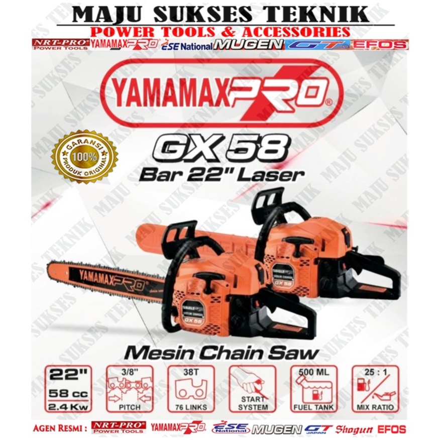 YAMAMAX PRO GX 58 Mesin Chainsaw Gergaji Kayu 22 Inch Bar Laser GX58