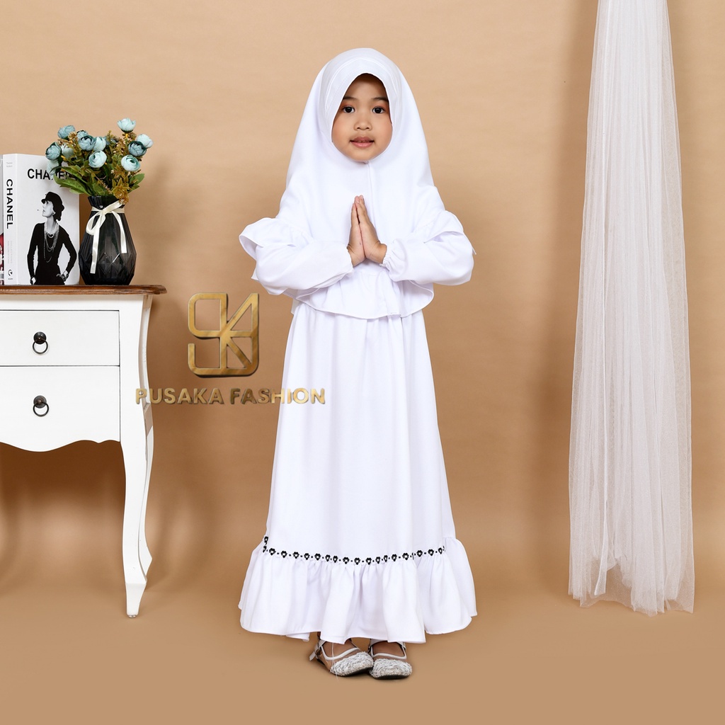 NAlSYA KIDS baju gamis anak perempuan muslim pakaian syari set hijab putih khimar modern murah ADA 6 WARNA BISA BUAT ANAK 2 SAMPAI 9 TAHUN fashion muslim kid warna putih hitam wardah moca lilac bata gaun anak muslim long dress mengaji manasik