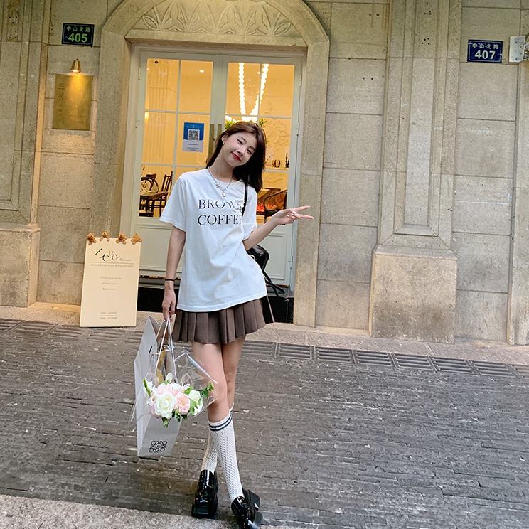 [3 Warna]Print T-shirt Kaos Lengan Pendek Cartoon Garland Atasan Wanita Korean Style