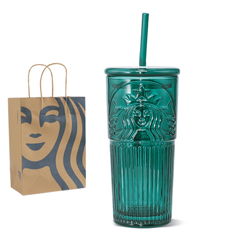 Starbucks Gelas Kaca Botol Minum Cup Tumbler Cup Reusable 600ML+ Sedotan