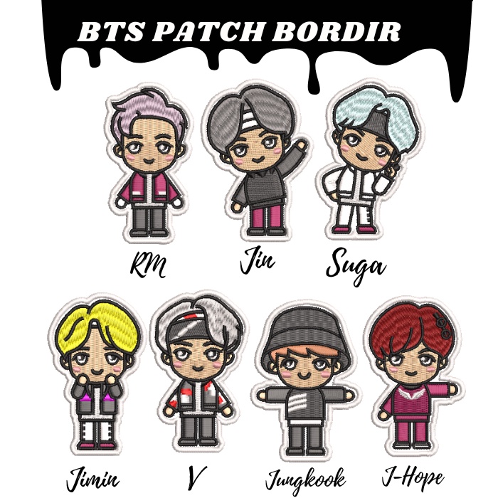 Patch bordir emblem bordir bts patch bts karakter bts jungkook suga jhope jin jimin RM taehyung