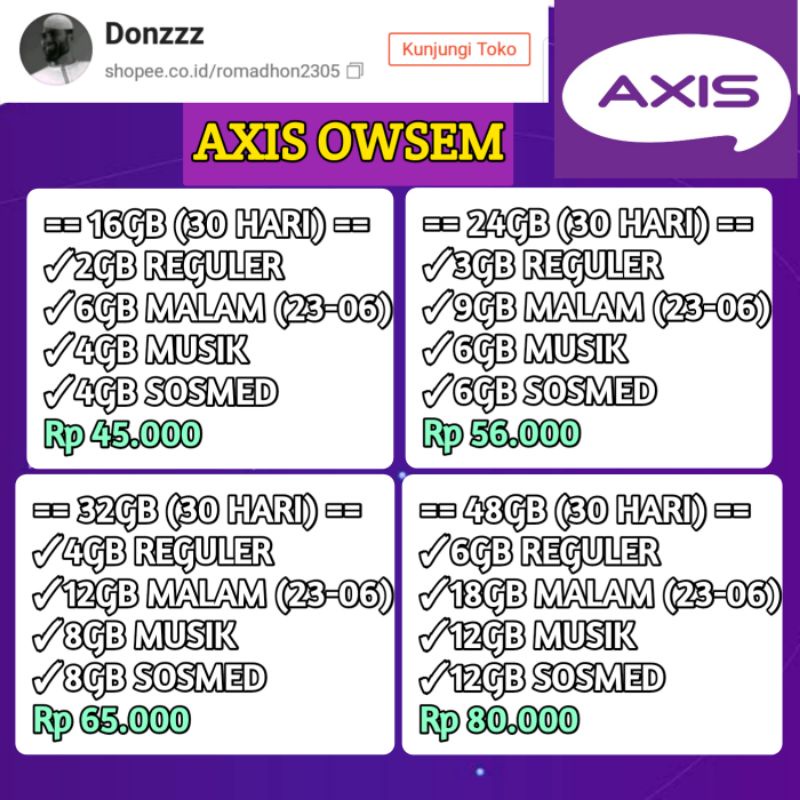 PAKET DATA/KUOTA INJECT AXIS (PAKET OWSEM)