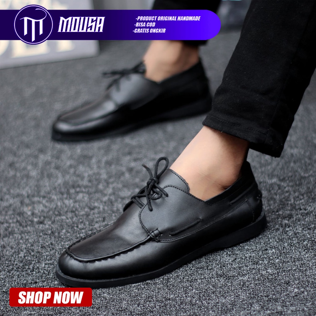 Sepatu Pantofel Kasual Kulit Asli Hitam Formal Kerja Kantor Mousa Domin