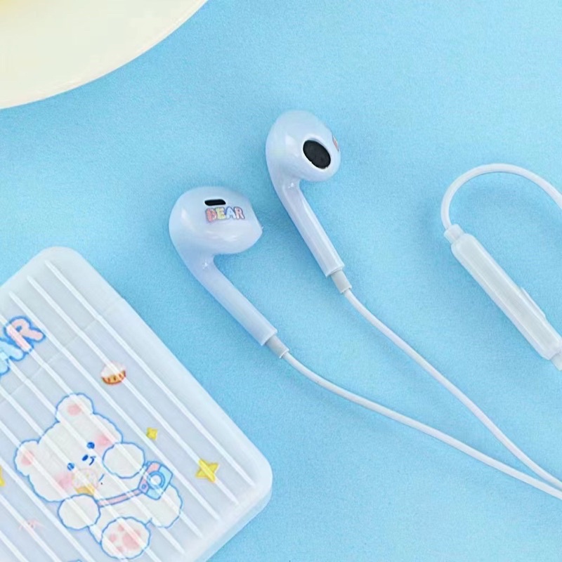 [ KI 380 ] Set Headset Earphone karakter seri RABBIT BEAR / + Wadah penyimpanan Earphone Motif in ear