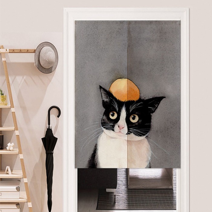 NOREN TIRAI JEPANG TIRAI PINTU TIRAI DEKORATIF MOTIF KUCING