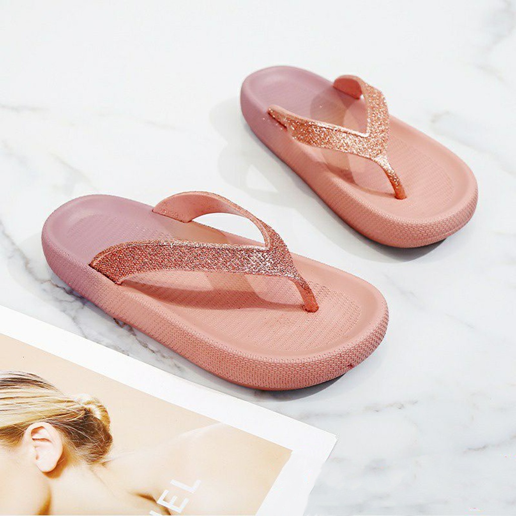 Sandal Jepit Motif Gliter Jelly Wanita Empuk EF43 Elastis ACC