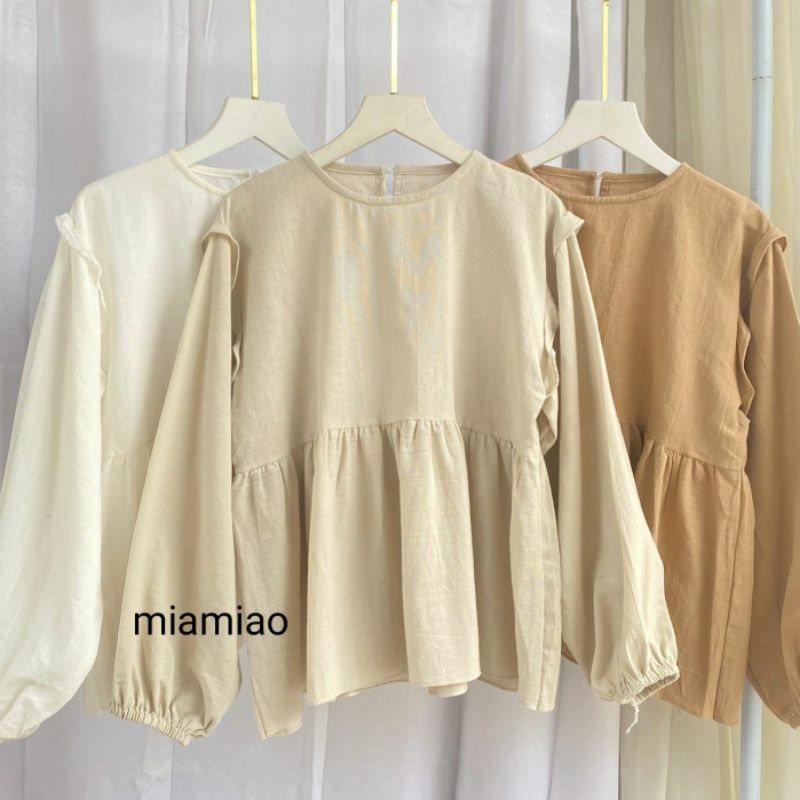 Atasan Wanita Linen overz Peplum Shirt Linen Angel