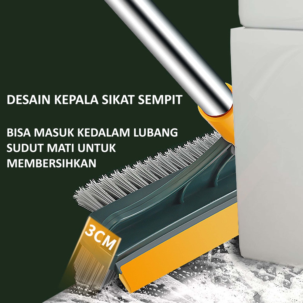 2 in1 Sikat Lantai Wiper Pembersih Lantai Dinding Kamar Mandi Gagang Panjang Portable Sapu Lancip