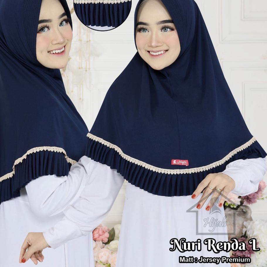 Kerudung Instan Jersey Nuri Renda Import Size L,XL Jilbab Instan Jersey Premium Hijab Bergo Rumah Hi