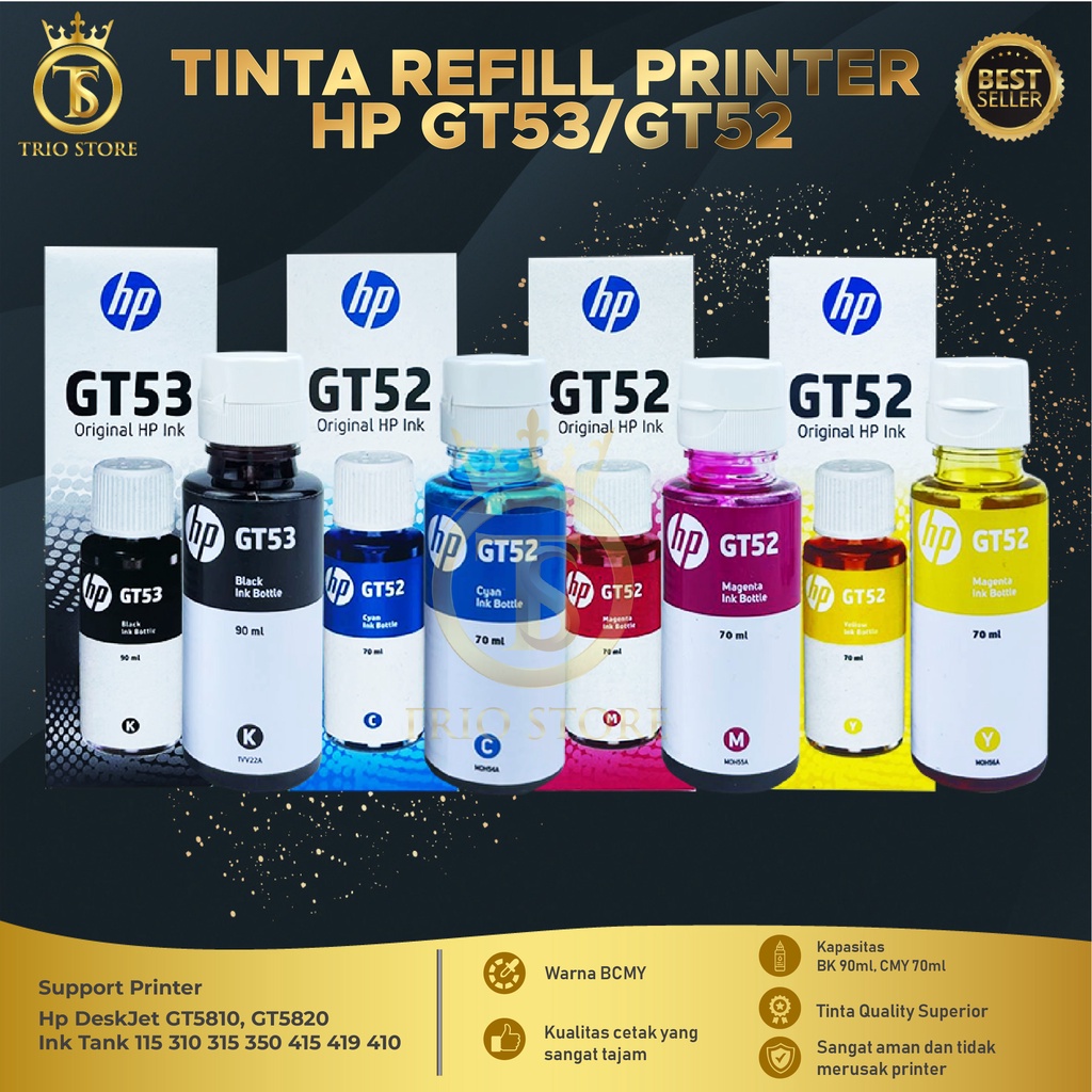 1 SET 4 PCS Tinta HP GT53 GT52 For Printer GT5810 GT5820 New Model