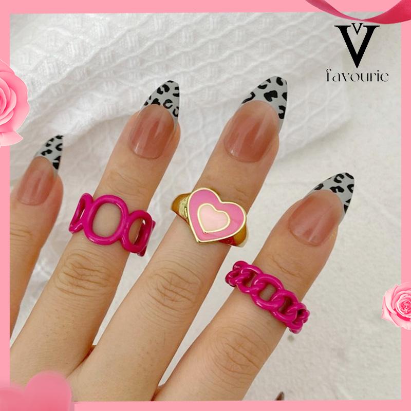 COD3PCS Heart Geometry Rings Cincin Geometri Jantung Cincin Mode Menetes Minyak yang Dapat Disesuaikan untuk Aksesoris Perhiasan Wanita-FA