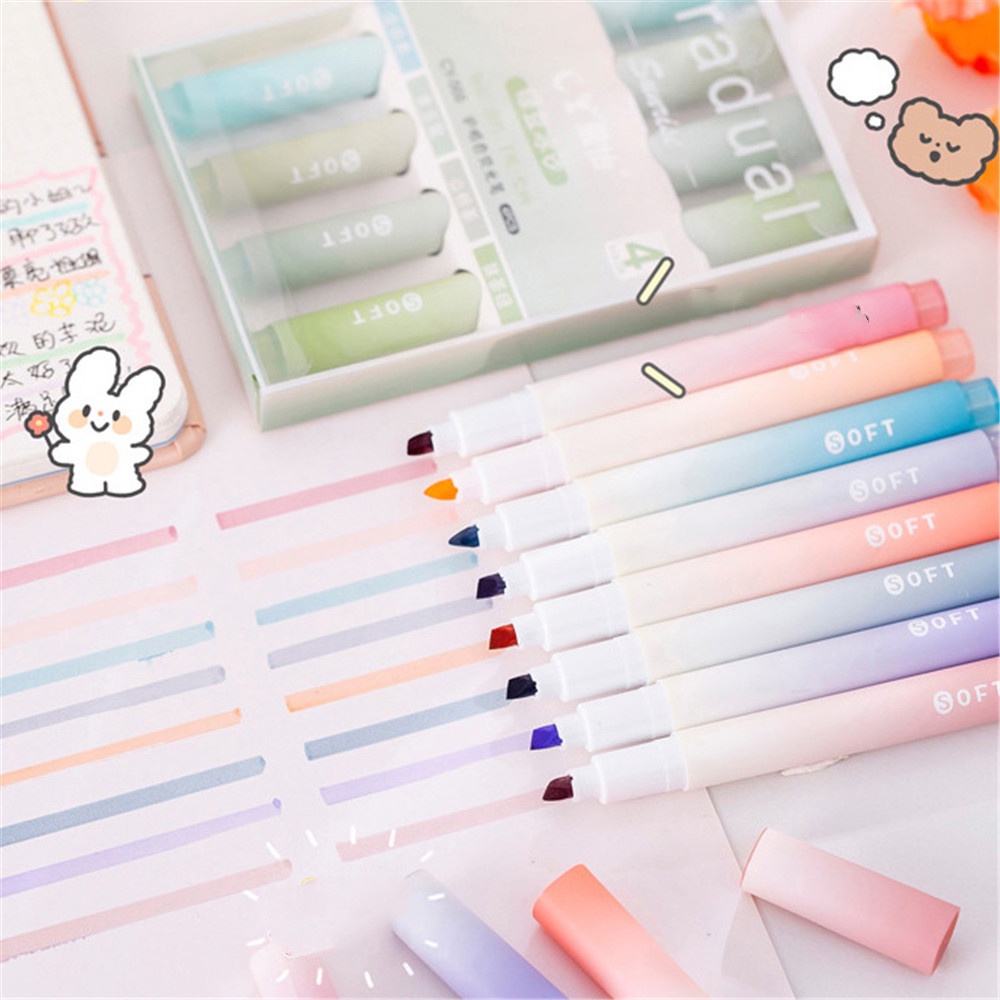 4pcs INS Pena Stabilo Fluorescent Warna Gradual Pens Untuk Siswa Kantor Pelindung Mata Penanda Warna