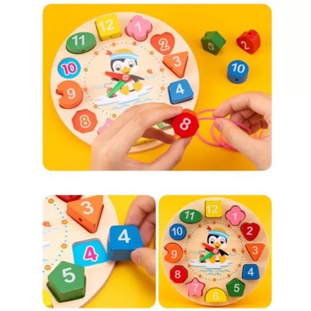 Mainan Anak Basic Kayu Edukasi Sensory Montessori Jam Puzzle 3D Shape Geometri Xylophone