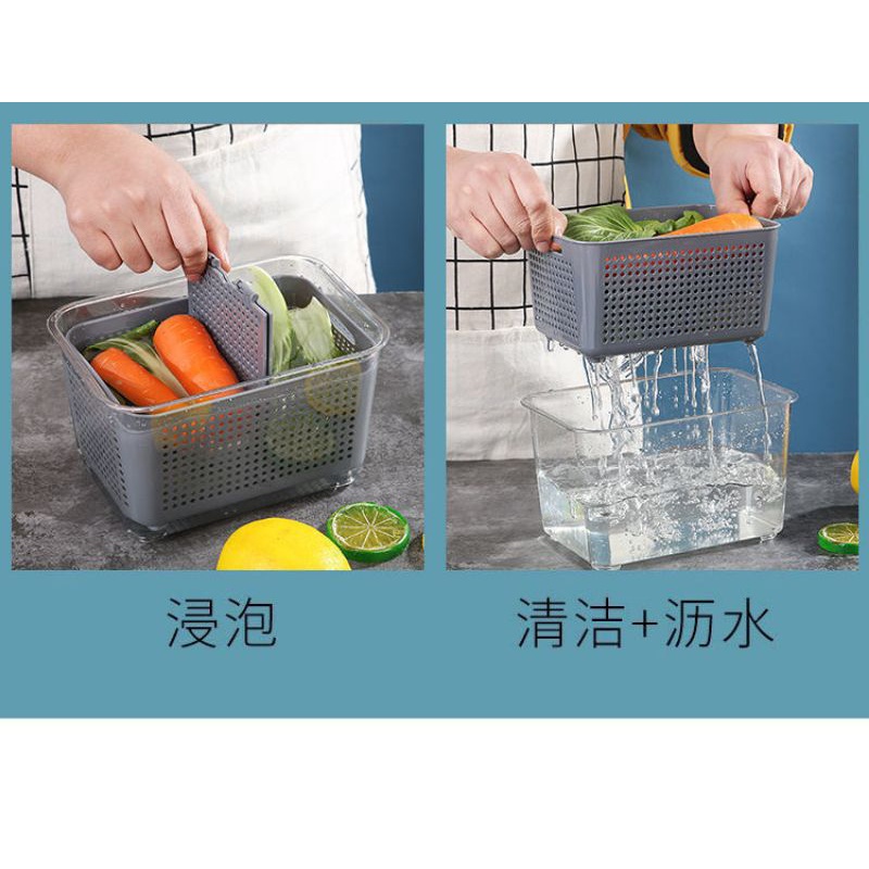 LS Compartment refrigerator drain basket / toples saringan Fresh Box Penyimpanan Makanan / Kotak Penyimpanan Makanan Segar Kulkas Buah Sayuran dengan saringan draining basket storage food box