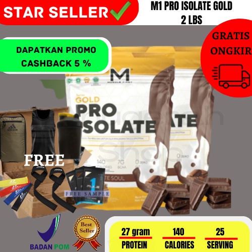 M1 Muscle First Gold Pro Isolate 2 Lbs 2Lb 2 lbs 900 Gram Whey Protein Isolate BPOM Halal SUSU GYM W