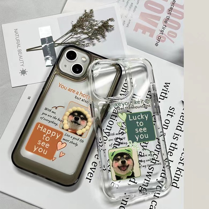 IPHONE Casing Ponsel Lembut Tahan Guncangan Pasangan Anjing Lucu Kompatibel Untuk Iphone14 11 13 12 Pro XS Max X XR 78 6 6S Plus Cover Casing TPU Transparan