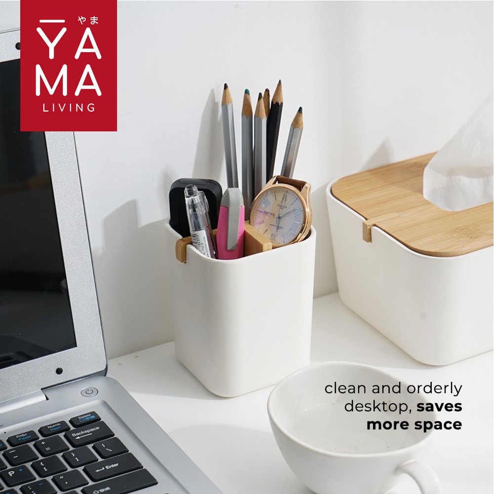 YAMA SAMATA Wooden Organizer Storage Tempat Wadah Alat Tulis Sikat Gigi Meja Belajar Kamar Mandi