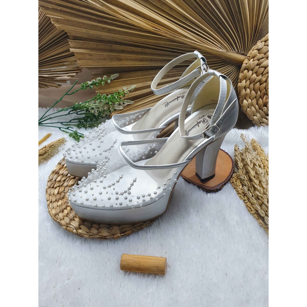 sepatu wanita wedding zee silver tali hak 10 cm