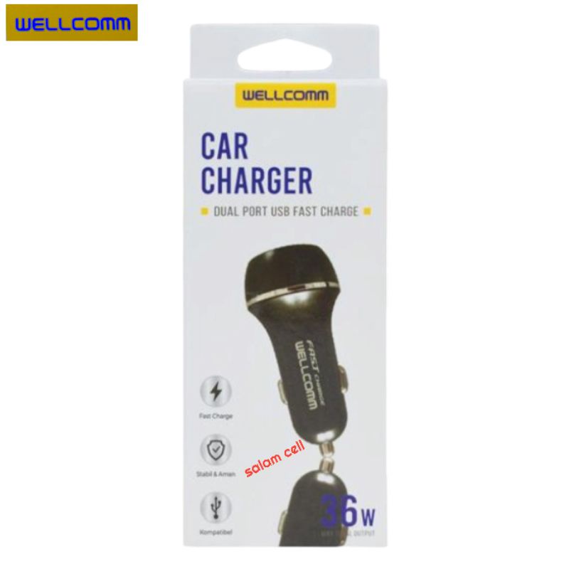 Charger Mobil WELLCOMM Fast Charge Type-C 4Usb Konektor Original