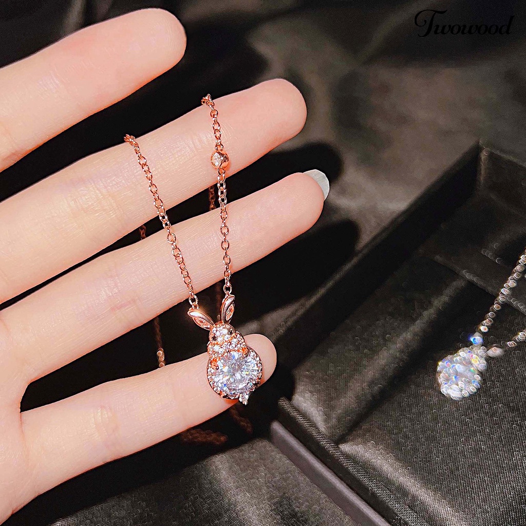 Twowood Fashion Kalung Pengerjaan Halus Elegan Indah Halus Dekorasi Tembaga Kelinci Berlian Imitasi Wanita Kalung Perhiasan Aksesori