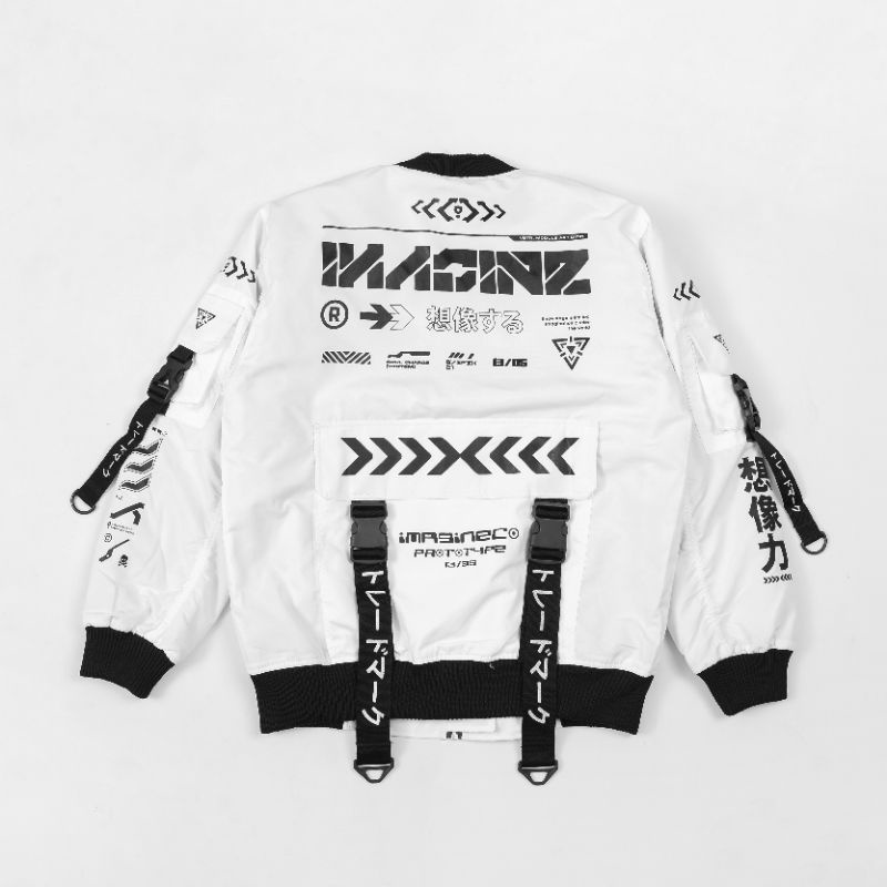 Imagineco Jacket Bomber Putih Unisex Taslan Parasut Mayer "Prototype"